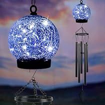 a wind chime with blue lights on it