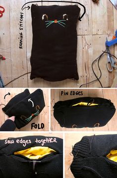 instructions for how to make a cat purse