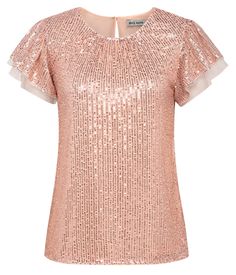 PRICES MAY VARY. MATERIAL:This sequin sparkly top is stretchy sequin material for women of most shapes, and it has a soft lining to ensure not scratchy,give you a light wearing experience. Feature:Club sequins blouses,cap sleeve/short ruffle sleeve glitter top,crew neck ,loose fit,elastic sequined shirt,with high heels, earrings and delicate necklace, you are the star of the party! Style:Sparkly tops for women are wonderful for layering, great matching with ankle jeans, shorts or jackets, any pa Sparkly Sequin Top, Party Blouse, Sparkly Top, Sequin Blouse, Sequin Shirt, Dressy Blouse, Flounce Sleeve, Sequin Top, Party Tops