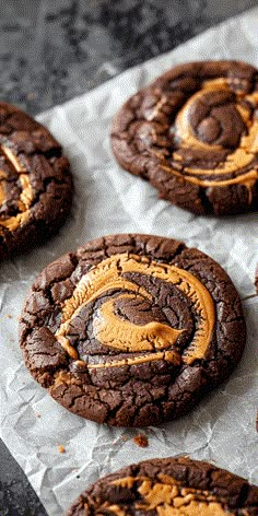 chocolate cookies with peanut butter swirled on top