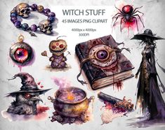 a bunch of different items that are in the shape of witches and other things on display