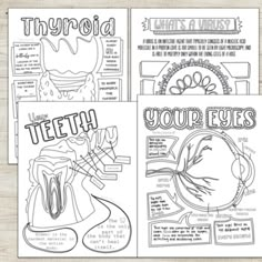 three different coloring pages with the words, your eyes and other things to color on them