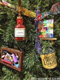 an ornament is hanging on the christmas tree