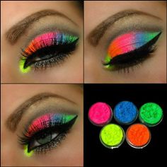 5 MYO Ultra Bright Remix Shimmer Color Set Eyeshadow Pigment Mica Cosmetic Mineral Makeup Limited Color Edition 3 Gram Size (You... 80s Makeup Neon, Glow Party Makeup Ideas, 80’s Make Up, Glow Party Makeup, Neon Party Makeup Ideas, Neon Eyeshadow Looks, Neon Makeup Ideas, Fluorescent Makeup, Neon Makeup Looks