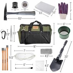 an image of gardening tools and equipment for gardener's tote bag size guide