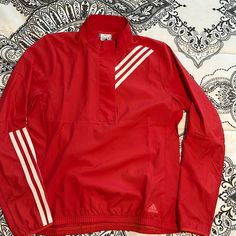 New Without Tags Size Small Casual Red Half-zip Top, Adidas Red Winter Tops, Red Adidas Tops For Winter, University Red Long Sleeve Tops For Spring, Adidas Pullover, Red Adidas, Adidas Women, Adidas Jacket, Coats For Women