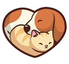 a dog and cat sleeping together in the shape of a heart