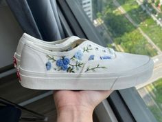 "Custom Personalized Wedding Vans, Embroidered Vans, Bridal Flowers Embroidered Converse Shoes, Floral Sneakers, Unique Gifts  LP "  🍃 The listed price includes both the Converse shoes and the displayed embroidery designs. Additionally, we offer free embroidery of names and dates on request. You can add these details to your order. PRODUCTION PROCESS 🍃 Once we receive your order, we'll begin preparing your shoes. If the shoes you've chosen are in stock, we'll expedite the process within the es Vans Wedding Shoes, Vans Embroidery, Bridal Vans, Vans Shoes Custom, Custom Vans Slip On, Vans Wedding, Embroidered Wedding Shoes, Blue Chrysanthemum, Wedding Vans