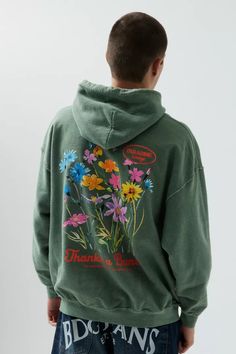 Thanks A Bunch Hoodie Sweatshirt | Urban Outfitters Green Fits, Thanks A Bunch, Hoodie Green, Hoodie Outfit, Cotton Pullover, Top Graphic Tees, Green Flowers, Mens Graphic Tee, Hoodie Top