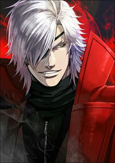 an anime character with white hair and black clothes