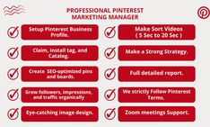 the info sheet for professional pinterest marketing manager