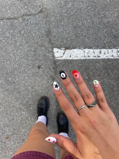 Amsterdam Inspired Nails, Medium Length Valentines Day Nails, Dark Funky Nails, Minimalist Fourth Of July Nails, Funky Fun Nails, Heart Y2k Nails, Jackpot Nails, Gel Nails No Tips, Cherry 8 Ball Nails