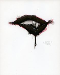 a black and white drawing of a dripping lip