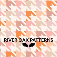 the words river oak patterns on an orange and pink background with black leaves in it