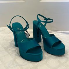 Turquoise Platform Heels Size:7 1/2 Never Worn Formal Blue Platform Sandals, Chic Turquoise Heels For Spring, Blue Zara Sandals For Party, Zara Blue Sandals For Party, Turquoise Round Toe Heels For Spring, Turquoise Open Toe Sandals For Party, Turquoise Round Toe Heels For Summer, Chic Turquoise Heels For Evening, Blue Zara Heels For Summer