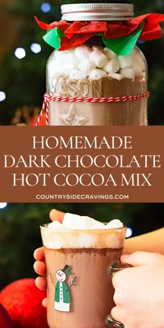 homemade dark chocolate hot cocoa mix in a mason jar