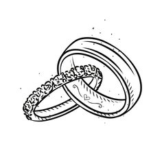 two wedding rings drawn in black and white