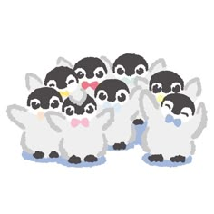 a bunch of penguins that are standing together