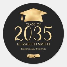 the class of 2055 graduation sticker is shown in black and gold with a graduate's cap on it