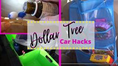 collage of photos with the words dollar tree car hacks on it and various items