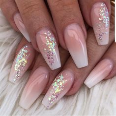 Unghie Sfumate, Sassy Nails, Ombre Acrylic Nails, Bride Nails, Nail Designs Glitter, Acrylic Designs, Bridal Nails, Prom Nails, Glitter Nail Art