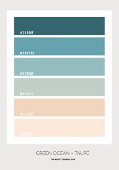 the color scheme for green ocean and taupe is shown in shades of blue, pink,