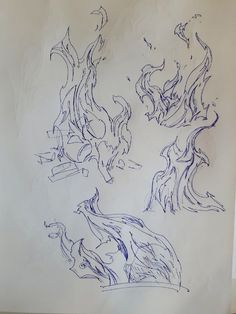 three drawings of different shapes and sizes on a piece of paper that has been drawn