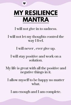 Daily Mantra Mindfulness, Positive Mantras Good Vibes, Words Of Positivity, Nataliecore Outfits, Resilience Mantra, Mantras To Live By, Mantras To Live By Affirmations, Resilient Quotes, Resilience Quotes Inspiration