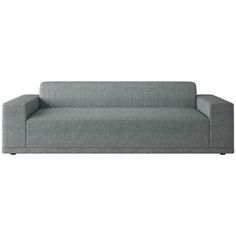 a gray couch sitting on top of a white floor