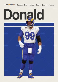 Aaron Donald poster featuring a mid century modern design style. The high-quality print showcases a beautiful digital drawing of Aaron Donald. Perfect for any Los Angeles Rams fan looking to add some flair to their living space. Aaron Donald, Super Sunday, Los Angeles Rams