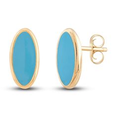 Elegant oval-shaped studs are embellished with distinctive turquoise-blue enamel in these spectacular women's stud earrings. 14K Yellow Gold Secures with friction backs. From the Italia D'Oro Collection Exclusively available from Jared® the Galleria of Jewelry. Yellow Gold Enamel Oval Jewelry, Fine Jewelry Turquoise Oval Earrings, Turquoise Oval Enamel Jewelry, Turquoise Oval Earrings Fine Jewelry, Turquoise And Sterling Large Oval Stud Earrings, Lion Charm, Jared The Galleria Of Jewelry, Lulu Frost, Womens Earrings Studs