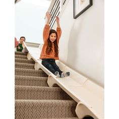 The Stairslide Original Stair-Mounted Indoor Slide 4-Pack is a creative and innovative solution to transform your ordinary staircase into an exciting playground for children. With four Stairslide elements included in the package, this product allows you to effortlessly convert staircases consisting of 9 to 12 stairs into a thrilling slide, providing kids with endless entertainment right at home. The smooth surface of the slide ensures exhilarating and fast-paced fun, reminiscent of the slides fo Staircase Slide, Indoor Slide, Stair Slide, Stairs Renovation, Indoor Slides, Diy Stairs, Hat Knitting, Fantasy House, Play Room