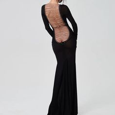 See Through Sheer Sexy Slim Bodycon Maxi Dress 2023 Mesh Black Long Sleeve Backless Summer Women Strappy Backless Dress, Avant Garde Dresses, Backless Dresses, Sheer Maxi Dress, Night Club Outfits, Club Party Dresses, Mesh Maxi Dress, Long Bodycon Dress, Costume Intero