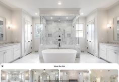 a large white bath tub sitting inside of a bathroom