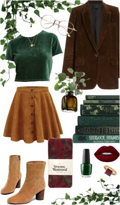 Casual Art Gallery Outfit, 70s Nerd Fashion, Autumn Garden Party Outfit, Colorful Academia Aesthetic Outfit, Olive Outfit Ideas, 60s Aesthetic Outfit, November Outfits Fall, How To Style Wide Leg Jeans, Style Wide Leg Jeans