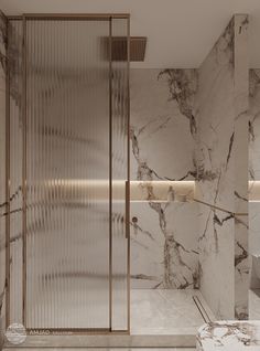 a bathroom with marble walls and flooring