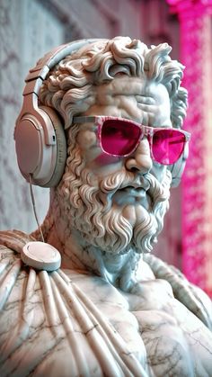 a statue with headphones and sunglasses on