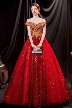 Red Embellished Ball Gown For Debutante Ball, Red Embroidered Dress For Banquet, Red Prom Dress With Floral Embroidery, Red Floral Embroidered Prom Dress, Red Floor-length Gown With Floral Embroidery, Red Embroidered Dress For Christmas, Red Floral Embroidered Floor-length Gown, Red Embroidered Christmas Dress, Red And Gold Ball Gown