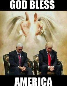 two men sitting on chairs in front of a painting with the words god blessing america