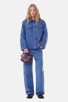 Country Blue Stripe Overdyed Denim Jacket | GANNI NL Overdyed Denim, Striped Denim, Country Blue, Striped Jacket, Pretty Clothes, Tshirt Skirt, Denim Jacket Women, Women Denim Jeans, Shirt Skirt