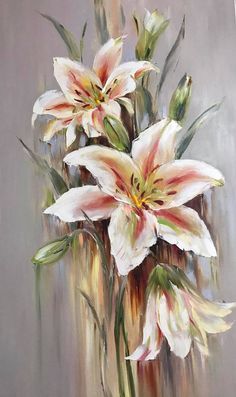 a painting of white and pink flowers in a vase