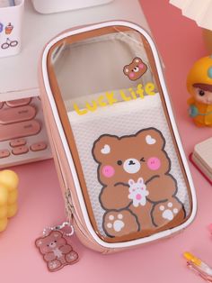 1pc Cartoon Bear Print Pencil Bag Japanese Pencil Case, Cute School Stationary, Kawaii Bags, Kawaii School Supplies, Stationery Essentials