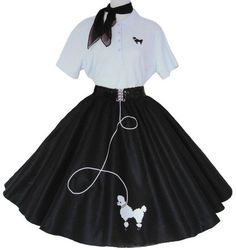 3 pc. Poodle Skirt Outfit includes:  (Sequin belt NOT included) 1)  Poodle Skirt - Felt, 2.5" black elastic waistband, iron on poodle, sewn on rick rack leash       S (24"-32") L 25" ---  M (28"-34") L 25"  ---  L (30-36") L 25"      XL (32-40") L 25" ---  2X (34-46") L 27"  ---  3X (36"-50") L 27" 2) White or Black Polo  - Available with an iron on poodle applique or initial ($2.50 extra)     **The black skirt with the pink poodle and leash will come with a white polo shirt and pink poodle/initial.          The pink polo is not available at this time** 3) Organza/Chiffon Scarf - Available in black, black w/white polka dots, candy pink, or red Want to add a petticoat for a little more fullness?  https://www.etsy.com/HipFiftiesFashion/listing/1498555615/white-rockabilly-1950s-style-petticoa Poddle Skirt, Poodle Skirt 50s, 1950s Poodle Skirt, Poodle Applique, Poodle Skirt Outfit, Poodle Dress, Poodle Skirts, Sequin Belt, Lavender Skirt