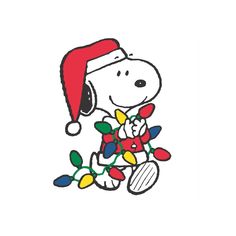 snoopy with christmas lights and a santa hat