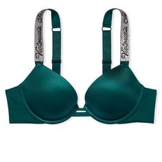 Very Sexy Push Up Bra Size 38dd Lift & Lining Push-Up Padding Adds 1 Cup Size Underwire Cups Straps & Hooks Adjustable Straps Back Closure Double Row Of Hook-And-Eye Closures Rhinestone Logo Shine Straps Hand Wash Victoria's Secret Bra With Adjustable Straps, Victoria Secret Bh, Black Ivy, Rhinestone Bra, Green Bras, Vs Bras, Push Up Pads, Victoria Secret Bras, Bra Straps