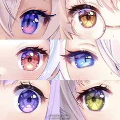 four images of different colored eyes