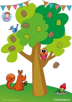 an owl and squirrel are sitting in the shade of a tree with leaves on it