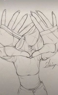 a drawing of a person holding their hands in the air