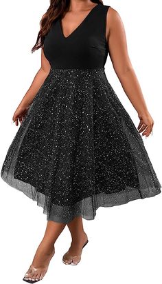 Amazon.com: Parara Plus Size Black Cocktail Dresses for Women Wedding Guest Sleeveless V Neck Mesh Sparkle Midi Evening Party Dress : Clothing, Shoes & Jewelry Plus Size Wedding Guest Dresses, Evening Midi Dress, Midi Party Dress, Party Dresses Online, Plus Size Party Dresses, Short Cocktail Dress, Womens Cocktail Dresses, Black Sequin Dress