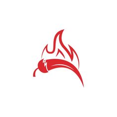 a red flame logo on a white background